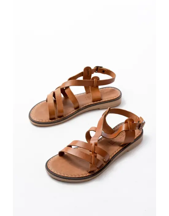 205-05 Taba Ortopedik Hakiki Deri Kadın Sandalet