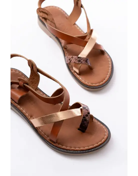 205-08 Taba Garni  Ortopedik Hakiki Deri Kadın Sandalet