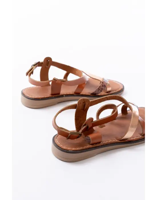 205-08 Taba Garni  Ortopedik Hakiki Deri Kadın Sandalet