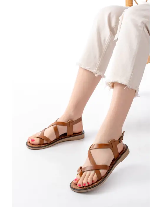 205-08 Taba Ortopedik Hakiki Deri Kadın Sandalet