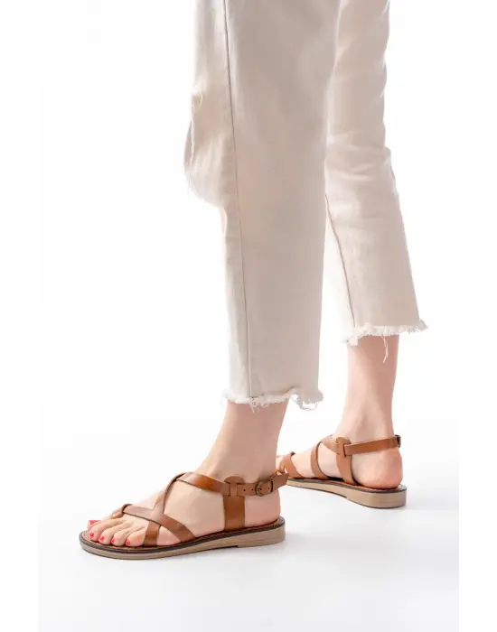 205-08 Taba Ortopedik Hakiki Deri Kadın Sandalet