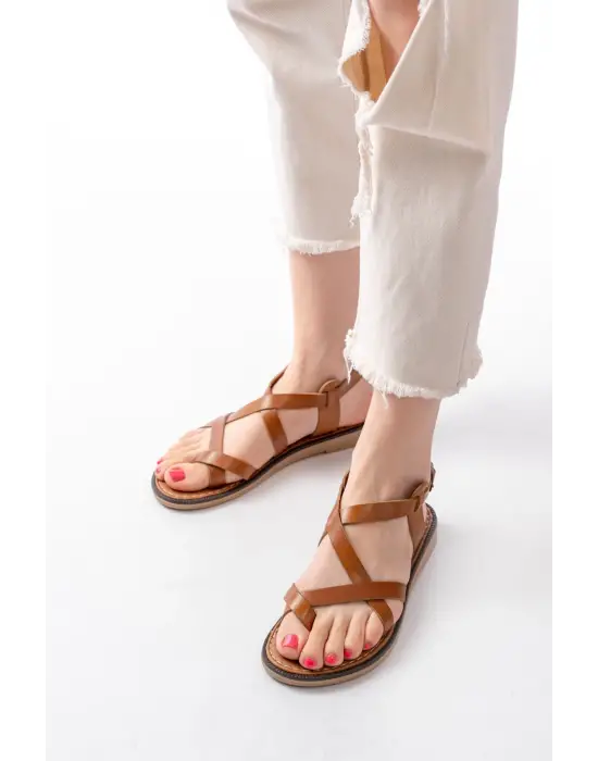 205-08 Taba Ortopedik Hakiki Deri Kadın Sandalet