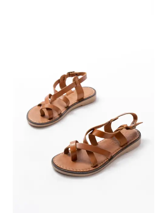 205-08 Taba Ortopedik Hakiki Deri Kadın Sandalet