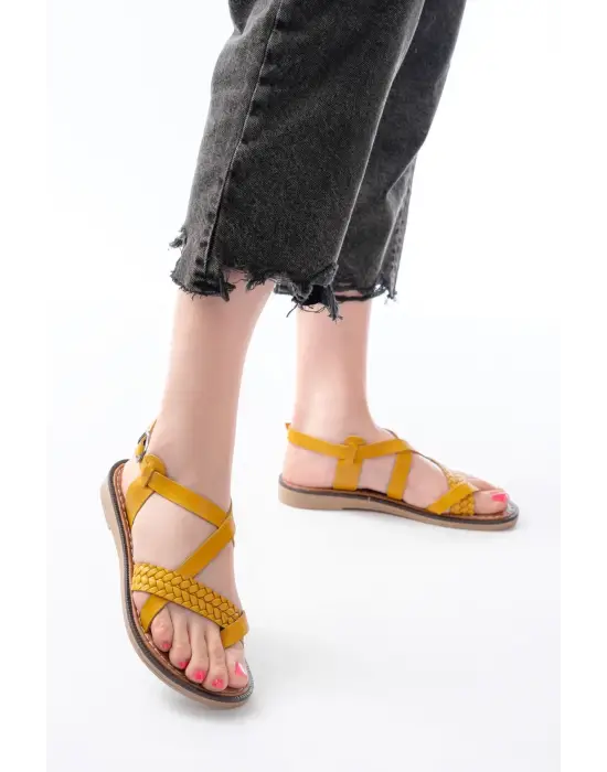 205-09 Hardal Ortopedik Hakiki Deri Kadın Sandalet