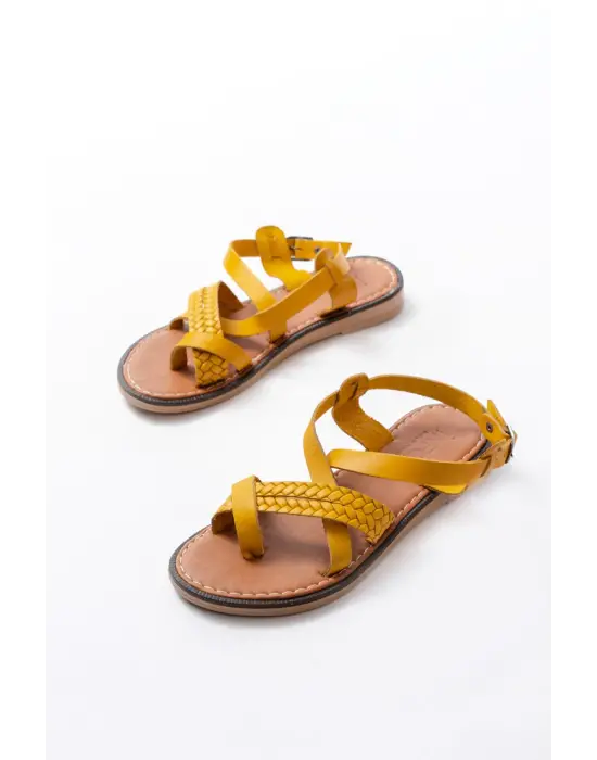 205-09 Hardal Ortopedik Hakiki Deri Kadın Sandalet