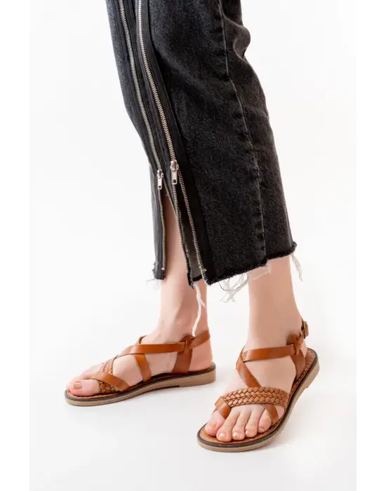 Taba Ortopedik Hakiki Deri Kadın Sandalet