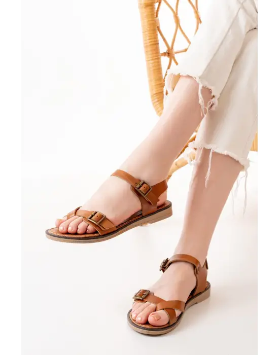 Taba Ortopedik Hakiki Deri Kadın Sandalet