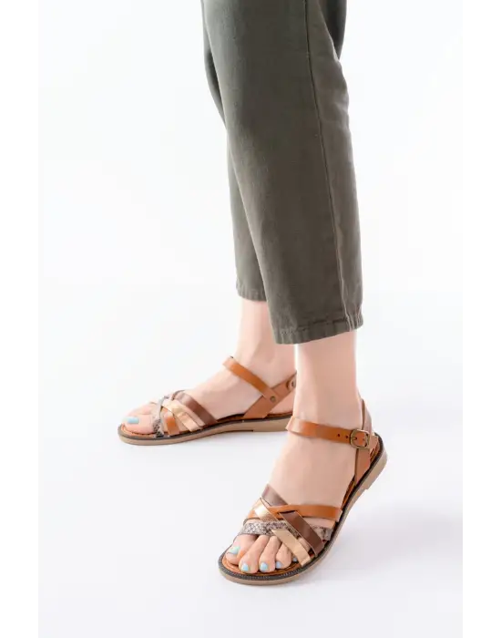 205-093 Taba Garni Hakiki Deri Ortopedik Taban Kadın Sandalet