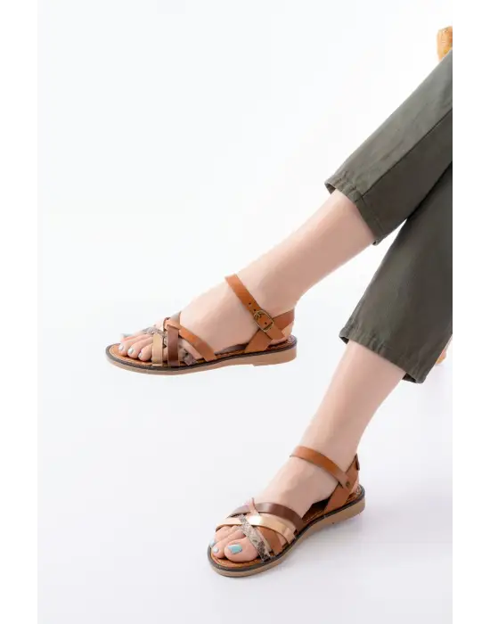 205-093 Taba Garni Hakiki Deri Ortopedik Taban Kadın Sandalet