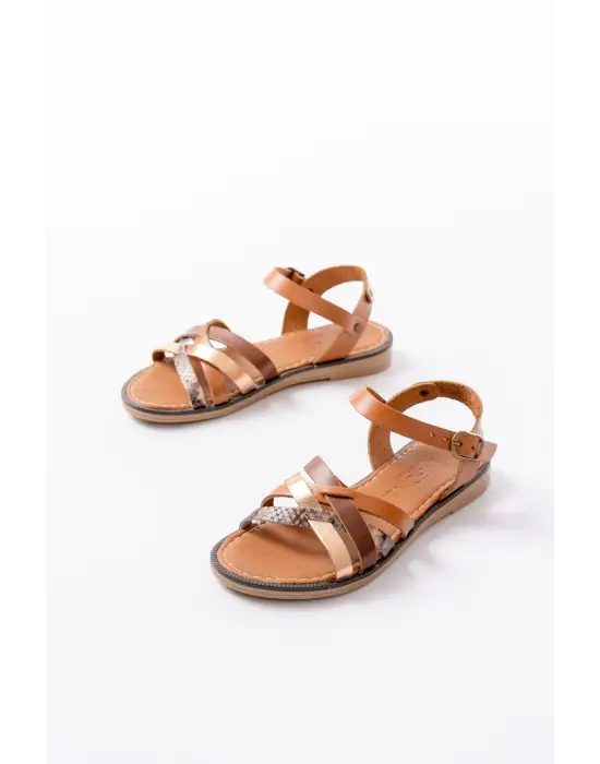 205-093 Taba Garni Hakiki Deri Ortopedik Taban Kadın Sandalet