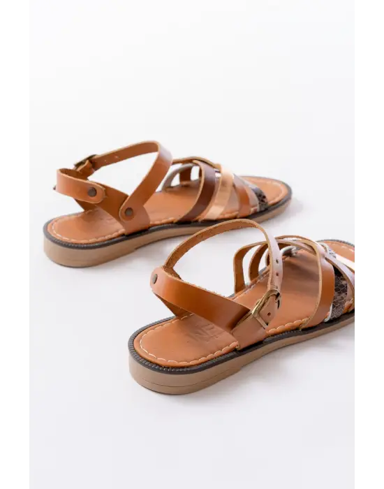 205-093 Taba Garni Hakiki Deri Ortopedik Taban Kadın Sandalet