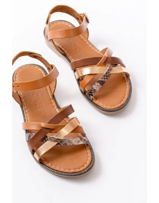 205-093 Taba Garni Hakiki Deri Ortopedik Taban Kadın Sandalet