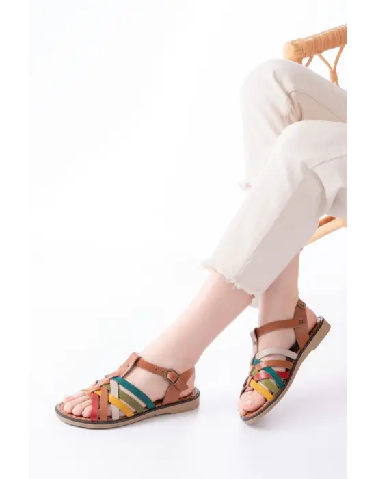 205-208 Multi Hakiki Deri Ortopedik Taban Kadın Sandalet