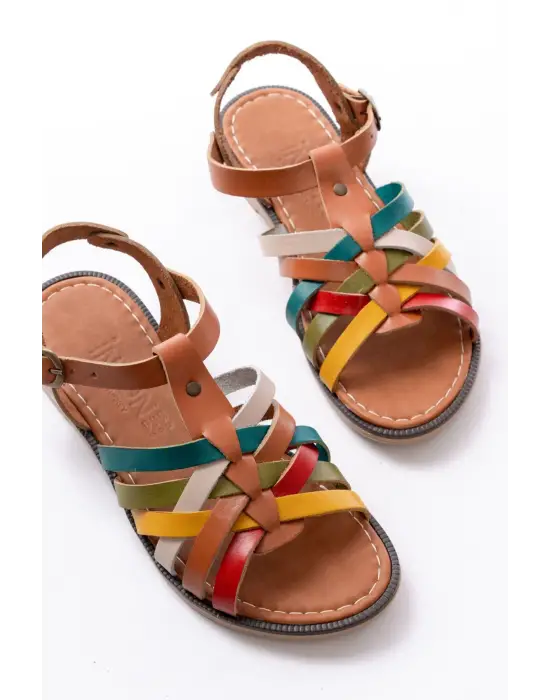 205-208 Multi Hakiki Deri Ortopedik Taban Kadın Sandalet