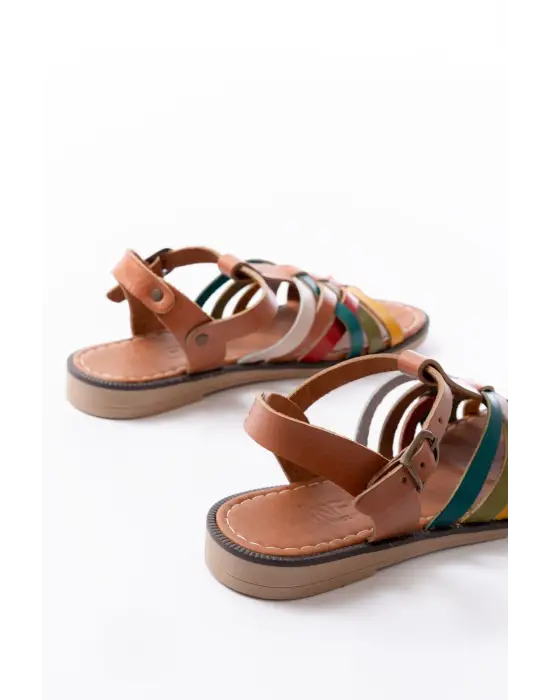 205-208 Multi Hakiki Deri Ortopedik Taban Kadın Sandalet