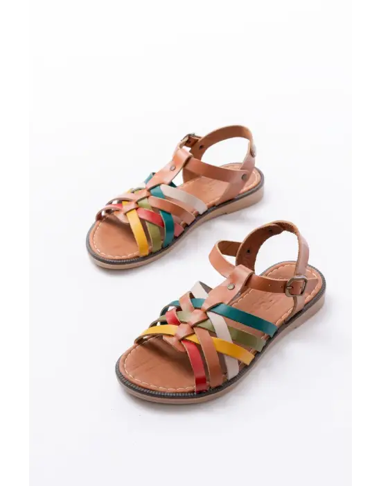 205-208 Multi Hakiki Deri Ortopedik Taban Kadın Sandalet