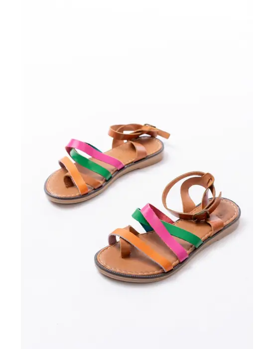 205-209 Multi Hakiki Deri Tokalı Parmak Arası Kadın Sandalet