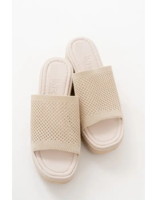 Bej Triko Günlük Ortopedik Dolgu Topuk Kadın Terlik