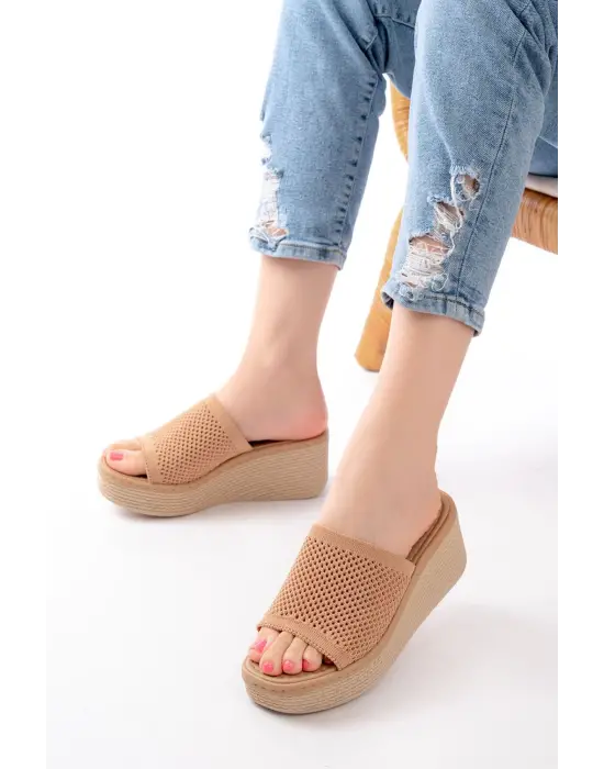 232-460 Nut Triko Günlük Ortopedik Dolgu Topuk Kadın Terlik