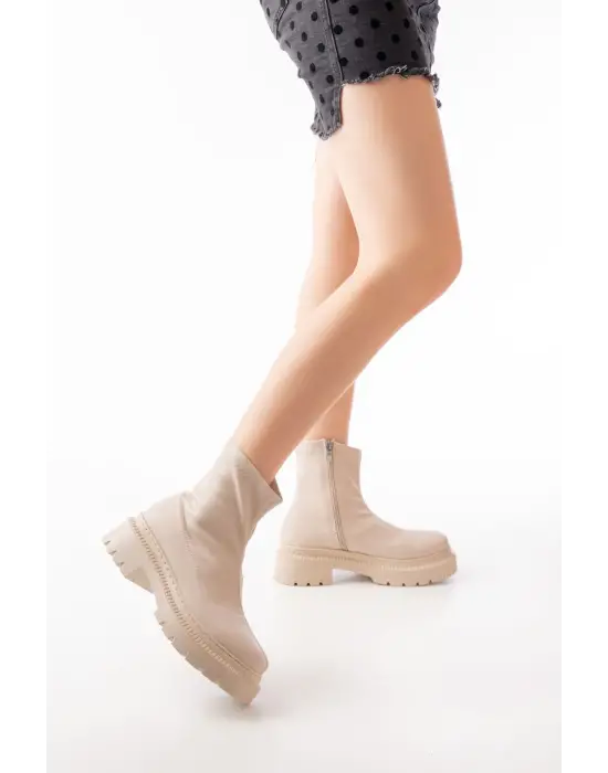 Bej Fermuarlı Günlük Kadın Bot