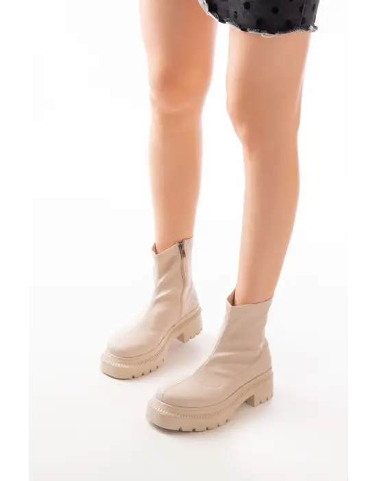 Bej Fermuarlı Günlük Kadın Bot