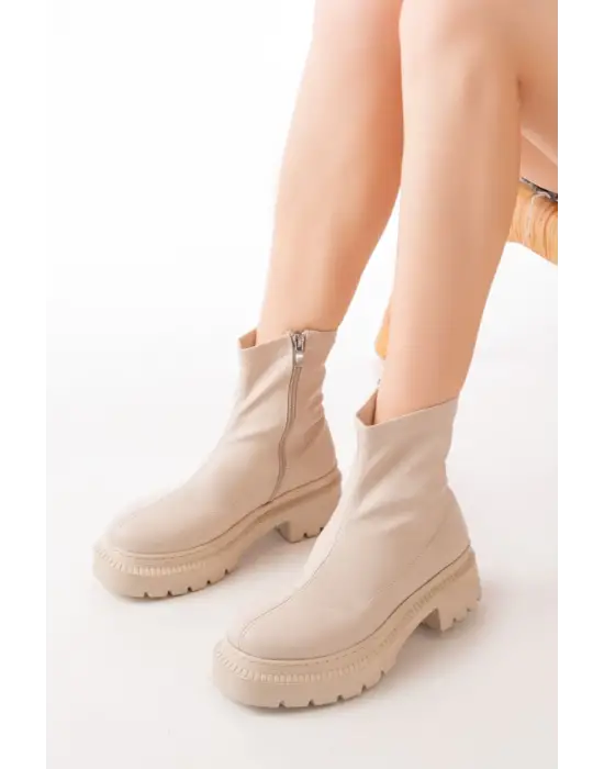 Bej Fermuarlı Günlük Kadın Bot