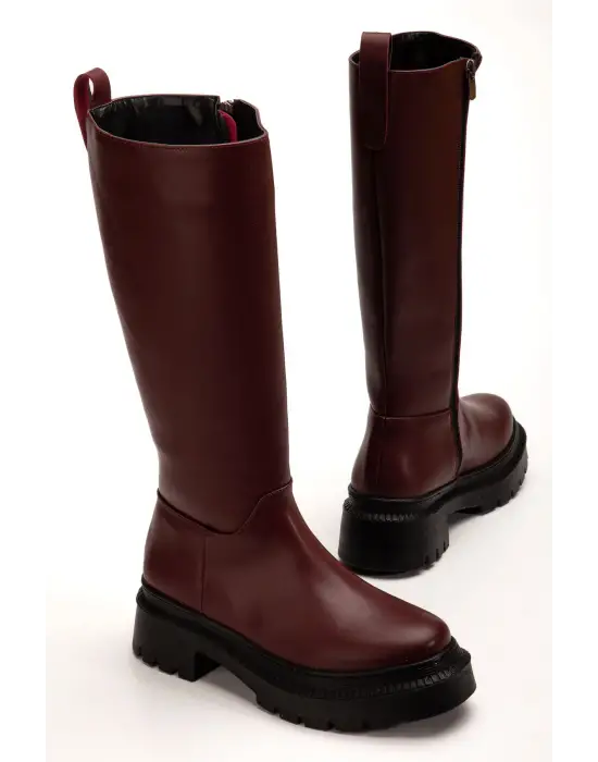 236-340 Bordo Fermuarlı Günlük Kadın Çizme