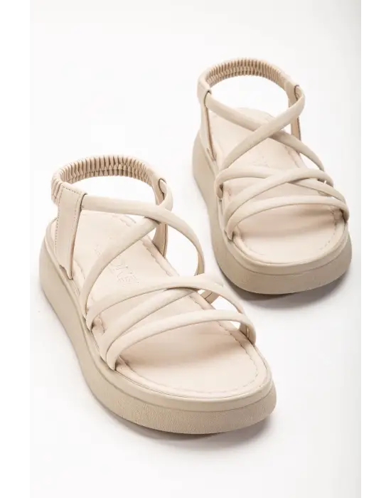 24413-841 Bej Dolgu Topuk Kadın Sandalet