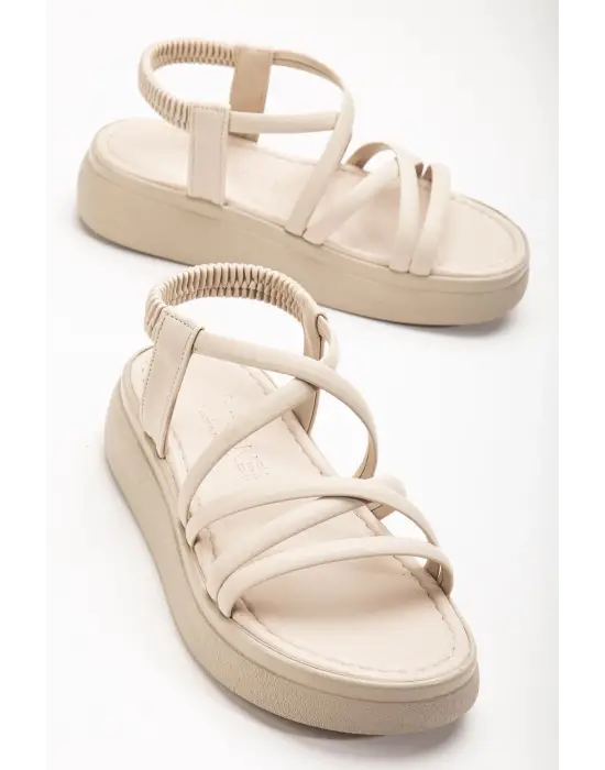 Bej Dolgu Topuk Kadın Sandalet