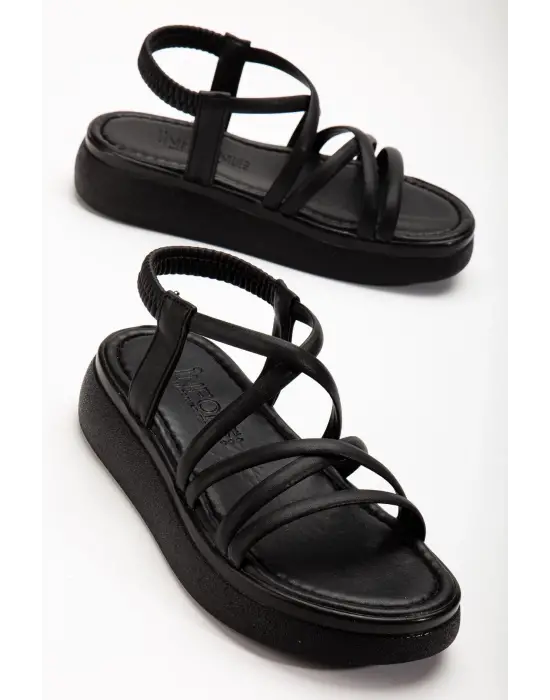 Siyah Dolgu Topuk Kadın Sandalet