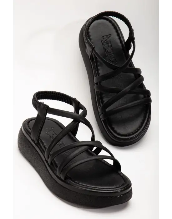 Siyah Dolgu Topuk Kadın Sandalet