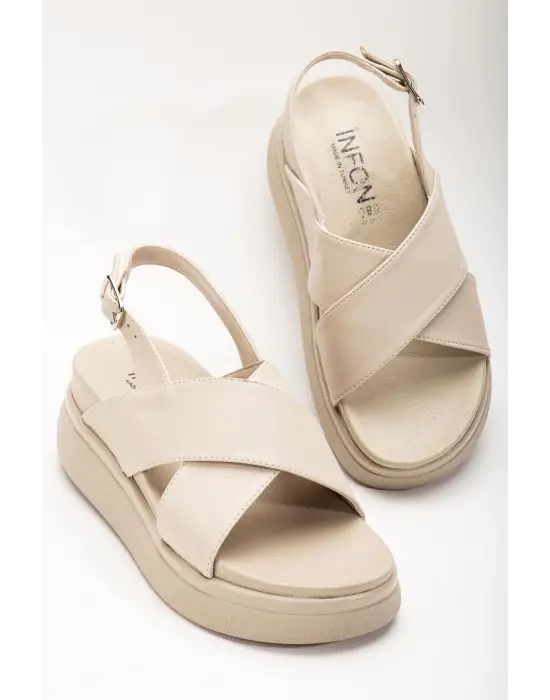 Bej Dolgu Topuk Kadın Sandalet