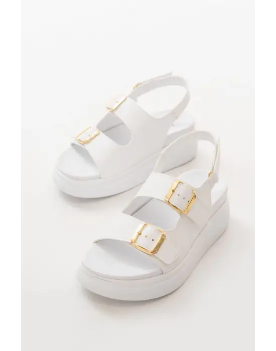 Beyaz Dolgu Topuk Kadın Sandalet