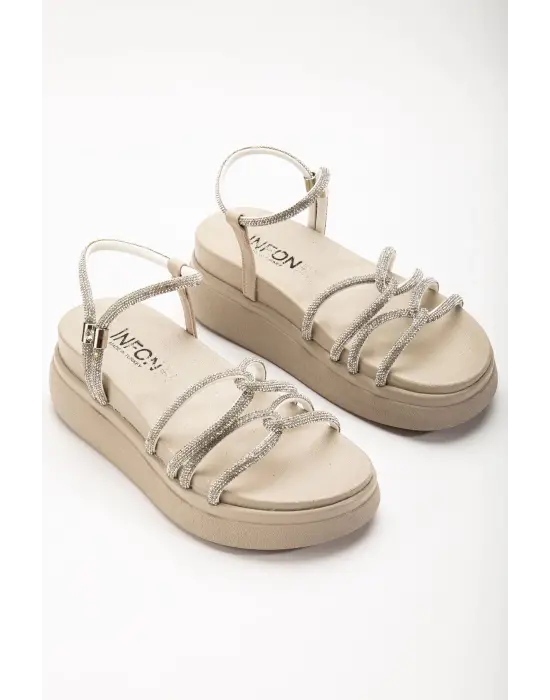 Bej Dolgu Topuk Kadın Sandalet