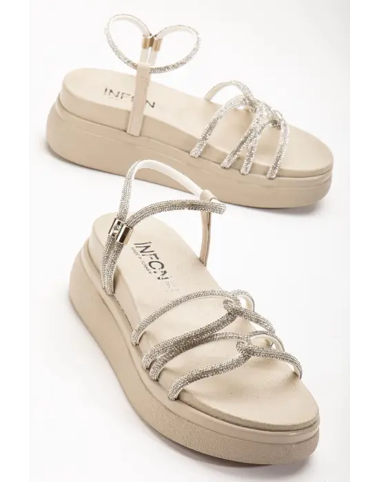 Bej Dolgu Topuk Kadın Sandalet