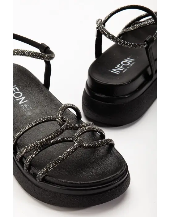 Siyah Dolgu Topuk Kadın Sandalet