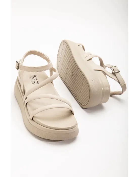 Bej Dolgu Topuk Kadın Sandalet