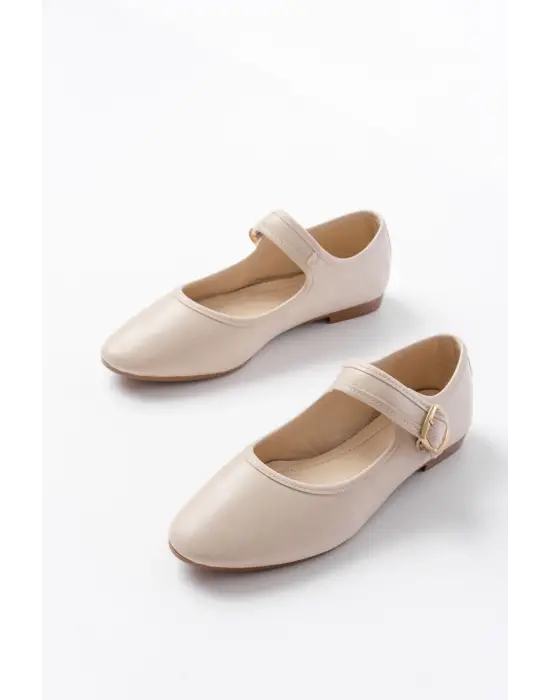 2606 Bej Baretli Günlük Bayan Ayakkabı