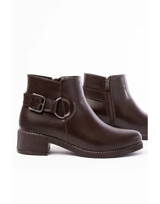 Kahverengi Toka Aksesuarlı Fermuarlı Günlük Kadın Bot