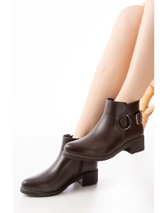 Kahverengi Toka Aksesuarlı Fermuarlı Günlük Kadın Bot