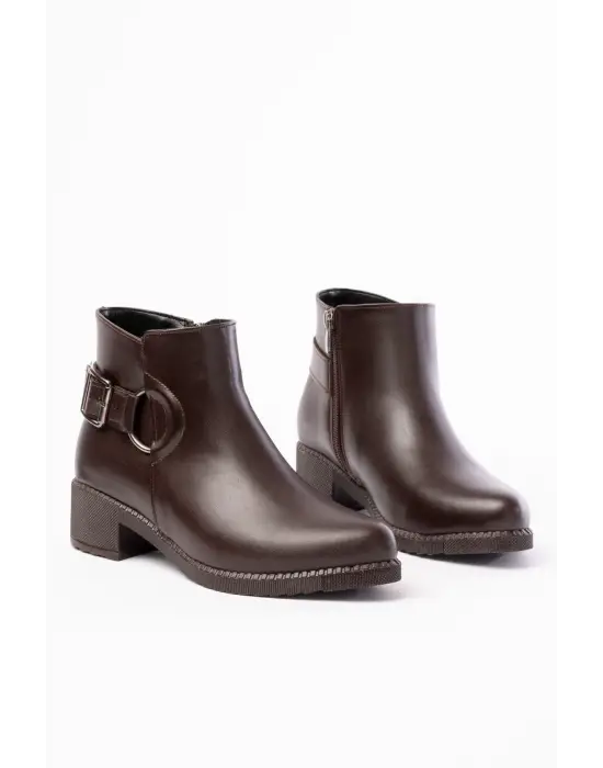 Kahverengi Toka Aksesuarlı Fermuarlı Günlük Kadın Bot