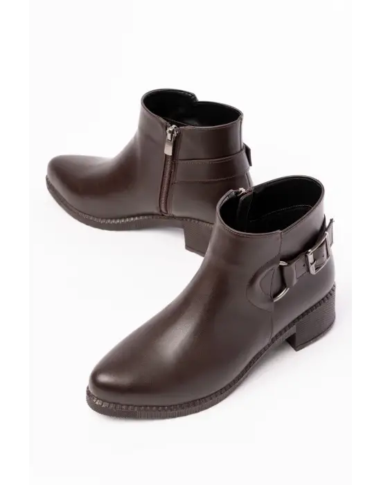 Kahverengi Toka Aksesuarlı Fermuarlı Günlük Kadın Bot