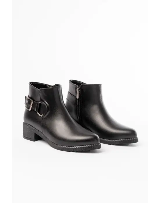 Siyah Toka Aksesuarlı Fermuarlı Günlük Kadın Bot