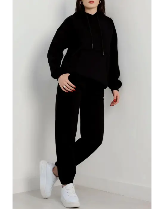 3 İplik İçi Şardonlu Eşofman Takımı Siyah