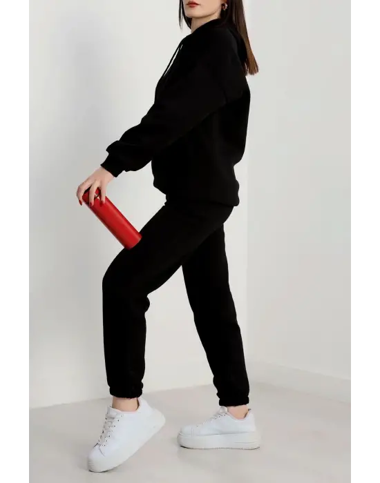 3 İplik İçi Şardonlu Eşofman Takımı Siyah