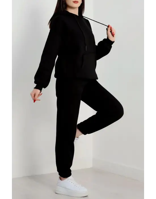 3 İplik İçi Şardonlu Eşofman Takımı Siyah