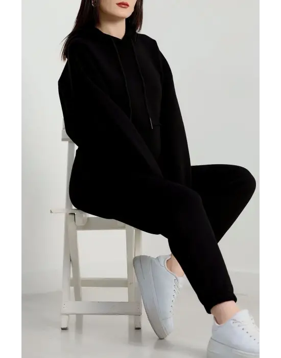 3 İplik İçi Şardonlu Eşofman Takımı Siyah