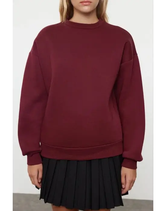 3 İplik Şardonlu Bisiklet Yaka Sweatshirt Bordo