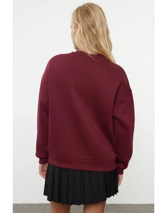 3 İplik Şardonlu Bisiklet Yaka Sweatshirt Bordo