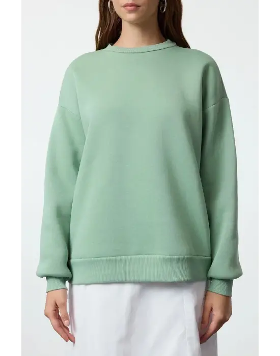 3 İplik Şardonlu Bisiklet Yaka Sweatshirt Mint